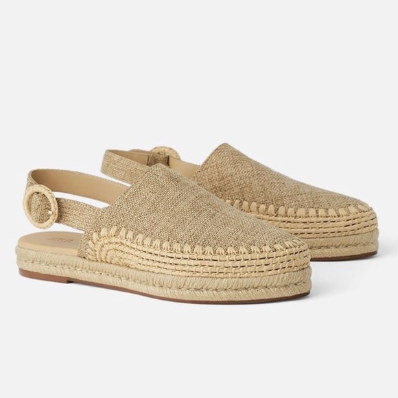 NWOT Zara Canvas Espadrille Slingback Sandals Size 37. US 6.5
